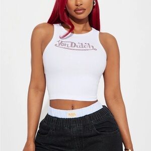 Von Dutch Rhinestone Cropped Tank Top - Red/White NWT